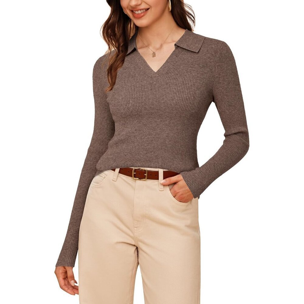 Women's Wool Blend Polo Sweater Small Business Casual Slim Fit Fall Tops